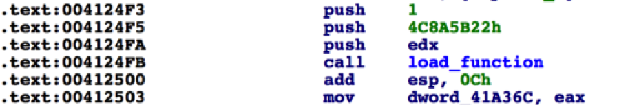 加载完函数后，程序将函数地址存储到了DDWORD地址